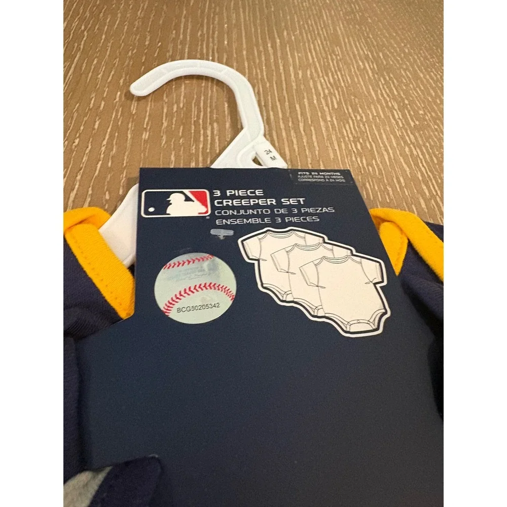 MLB Milwaukee Brewers Baby 3 Piece Creeper Bodysuit Set Size‎ 24M NWT